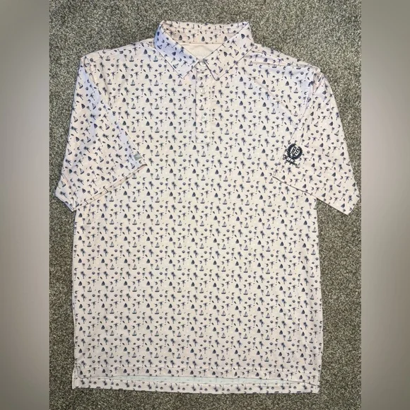 Straight Down Men’s Polo Large Palm Tree Sail Boat Print Pink - Picture 2 of 12